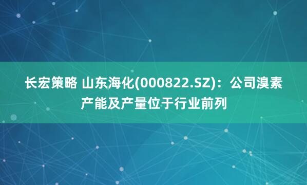 长宏策略 山东海化(000822.SZ)：公司溴素产能及产量位于行业前列